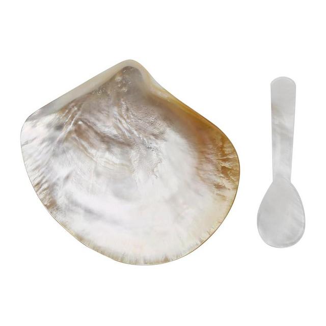 ZUDKSUY 2 Pcs Natural Shell Plate Set, Mother of Pearl Caviar Plate and Pearl Spoon, Caviar Spoon and Dish Set for Jewelry, Appetizers, Desserts, Decorations