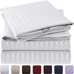 Mellanni Striped Bed Sheet Set - HIGHEST QUALITY Brushed Microfiber 1800 Bedding - Wrinkle, Fade, Stain Resistant - Hypoallergenic - 4 Piece (Queen, White)