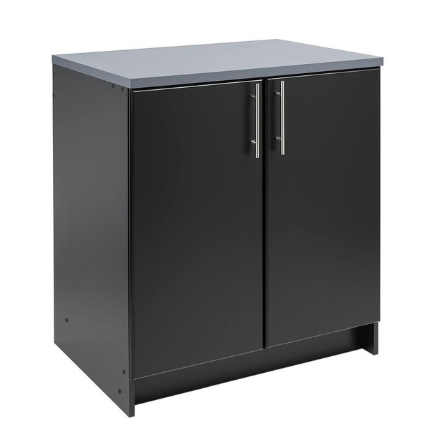 Prepac Elite 32" Storage Cabinet with Doors and Shelves, Black Pantry Cabinet with 1 Adjustable Shelf, Storage Closet for Living Room, Kitchen, Bathroom 24" D x 32" W x 36" H, BEB-3236