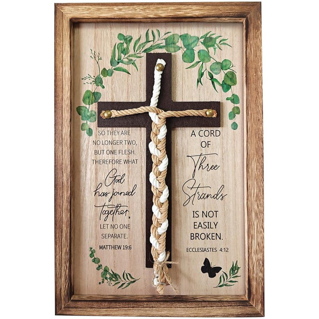 Musgsfbbs Cord of Three Strands, Unity Wedding Cross for Ceremony 15x10 Inch - Christian Wedding Gift Ideas for Couples, Ecclesiastes 4:12 Rustic Eucalyptus Design