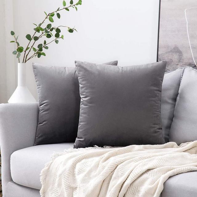 MIULEE Pack of 2 Velvet Pillow Covers Decorative Square Pillowcase Soft Solid Cushion Case for Sofa Bedroom Car 18 x 18 Inch Dark Grey