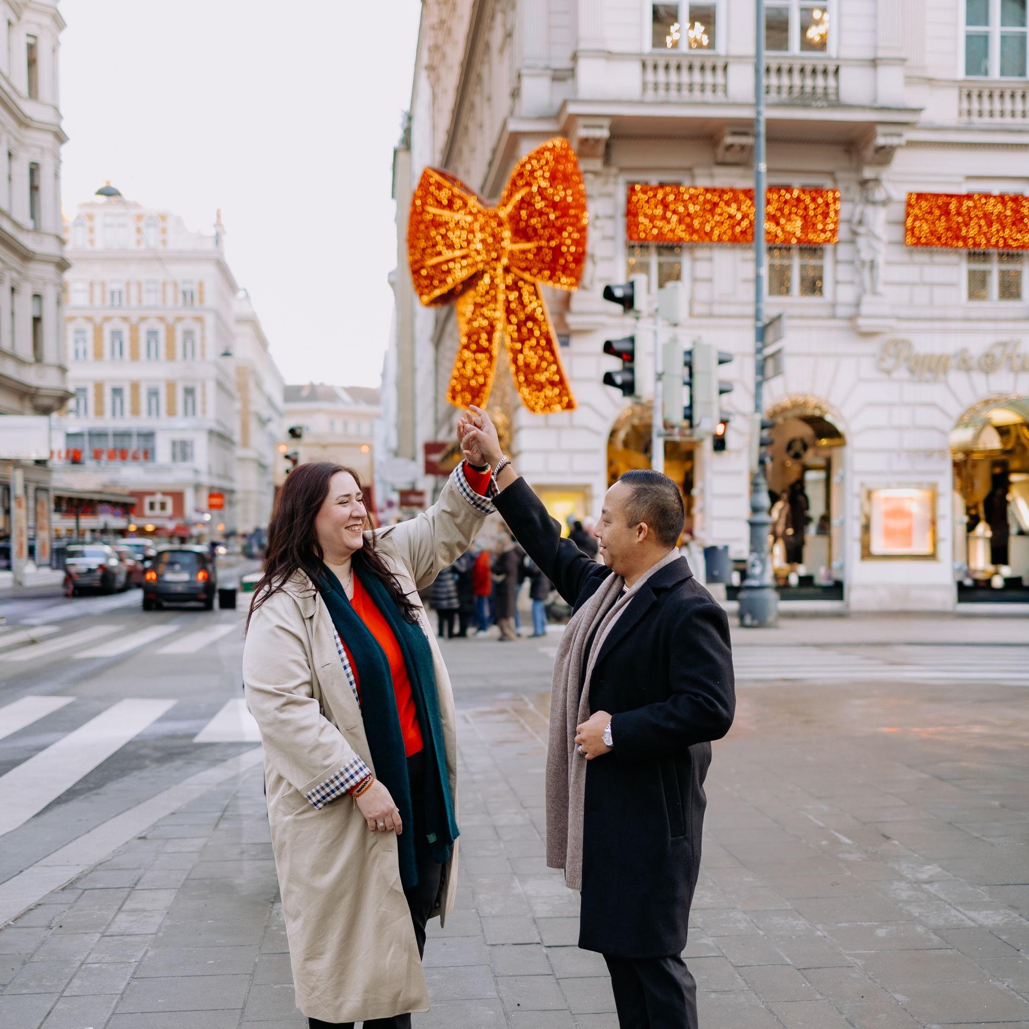 At the famous red bow in Vienna, Austria - November, 2025