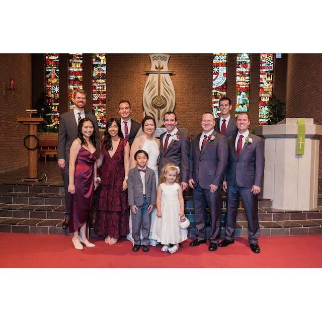 With the wedding party: Matt, Andy, Reina, Jodie, Owen, Lily