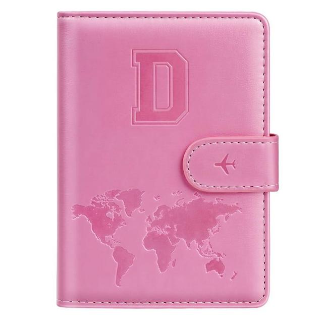 Passport Holder Cover Initail Letter A-Z Travel Wallet Embossed Design RFID Blocking Card Holder Personalized Gift Passport Cover Wallet, Passport Book Holders for Women and Girls, Pink-D
