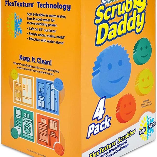 Scrub Daddy Sponge Set - Colors - Scratch-Free Scrubbers for Dishes and Home, Odor Resistant, Soft in Warm Water, Firm in Cold, Deep Cleaning, Dishwasher Safe, Multi-use, Functional, 4ct