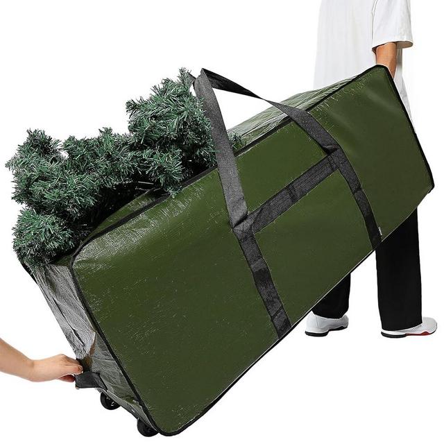 HOMEST Christmas Tree Storage Bag, Fits for 6/7.5 ft Xmas Artificials, Zippered Box with Reinforced Carrying Handles and Wheels, Green (Bag Only)
