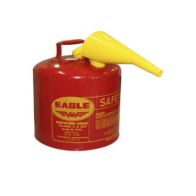 UI-50-FS Red Galvanized Steel Type I Gasoline Safety Can with Funnel, 5 Gallon Capacity, 13.5" Height, 12.5" Diameter