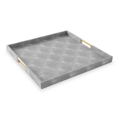 Faux Shagreen & Brass Ottoman Tray, Square