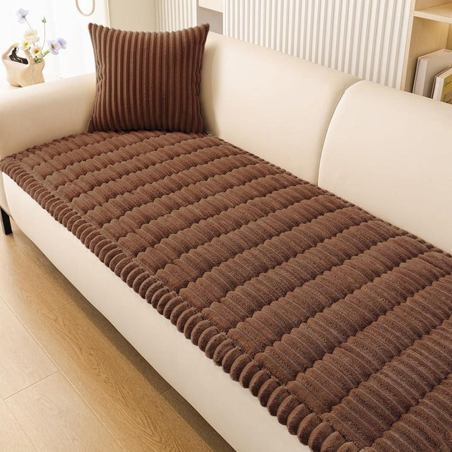 Smiry Couch Cover for Dogs Washable, Non Slip Fuzzy Pet Couch Covers for 3 Cushion Sofa Pet Friendly, Thick Soft Sofa Slipcovers Cushion Protector (Brown, 27.6" x 59")