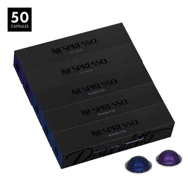 Nespresso Capsules VertuoLine, Espresso Variety Pack, Medium and Dark Roast Espresso Coffee, 50 Count Coffee Pods, Brews 1.35 oz