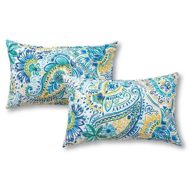 Set of 2 Baltic Paisley Outdoor Rectangle Throw Pillows - Kensington Garden