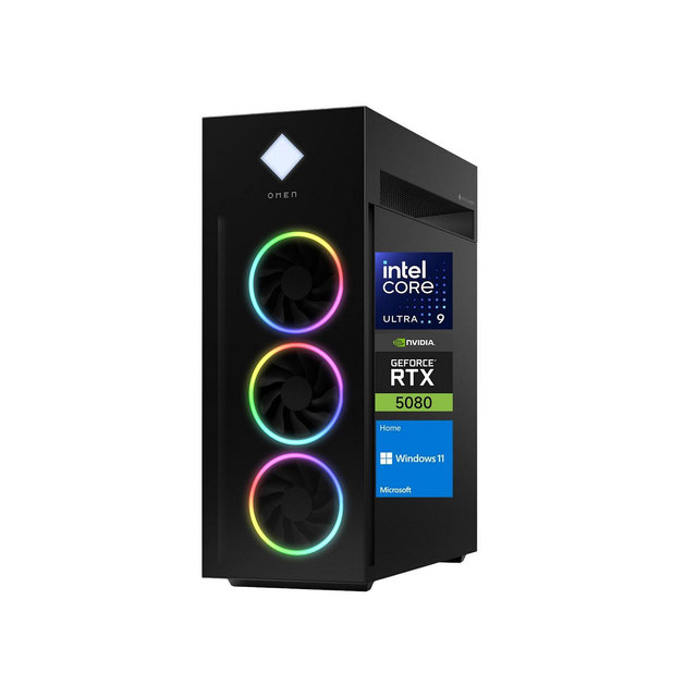 HP Omen 45L Gaming Tower Desktop Intel Core Ultra 9 285K 16GB RAM NVIDIA GeForce RTX 5080 1TB SSD Storage Windows 11 Home - Black