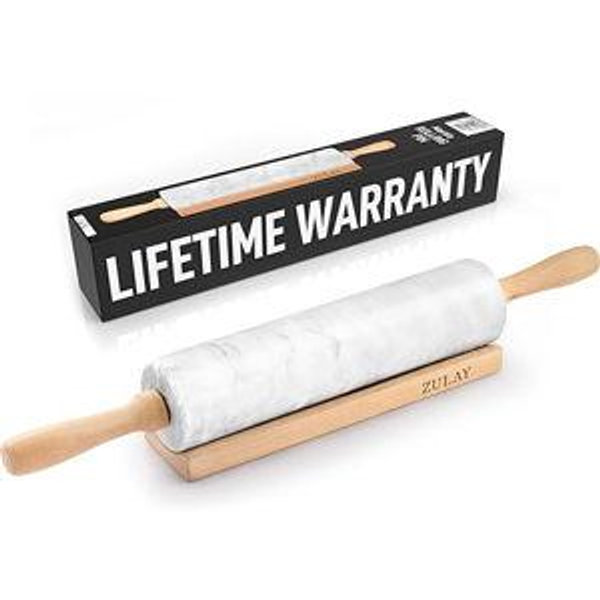 Zulay Kitchen 17-Inch Marble Rolling Pin With Stand - Polished Marble Rolling Pins For Baking - Long Rolling Pin Marble With Beechwood Handle - Non-stick Roller Pin For Baking Pastries, Bread & Pizza