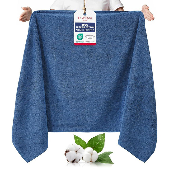 TEXTILOM 100% Turkish Cotton Oversized Luxury Bath Sheets, Jumbo & Extra Large Bath Towels Sheet for Bathroom and Shower with Maximum Softness & Absorbent (40 x 80 inches)- Navy