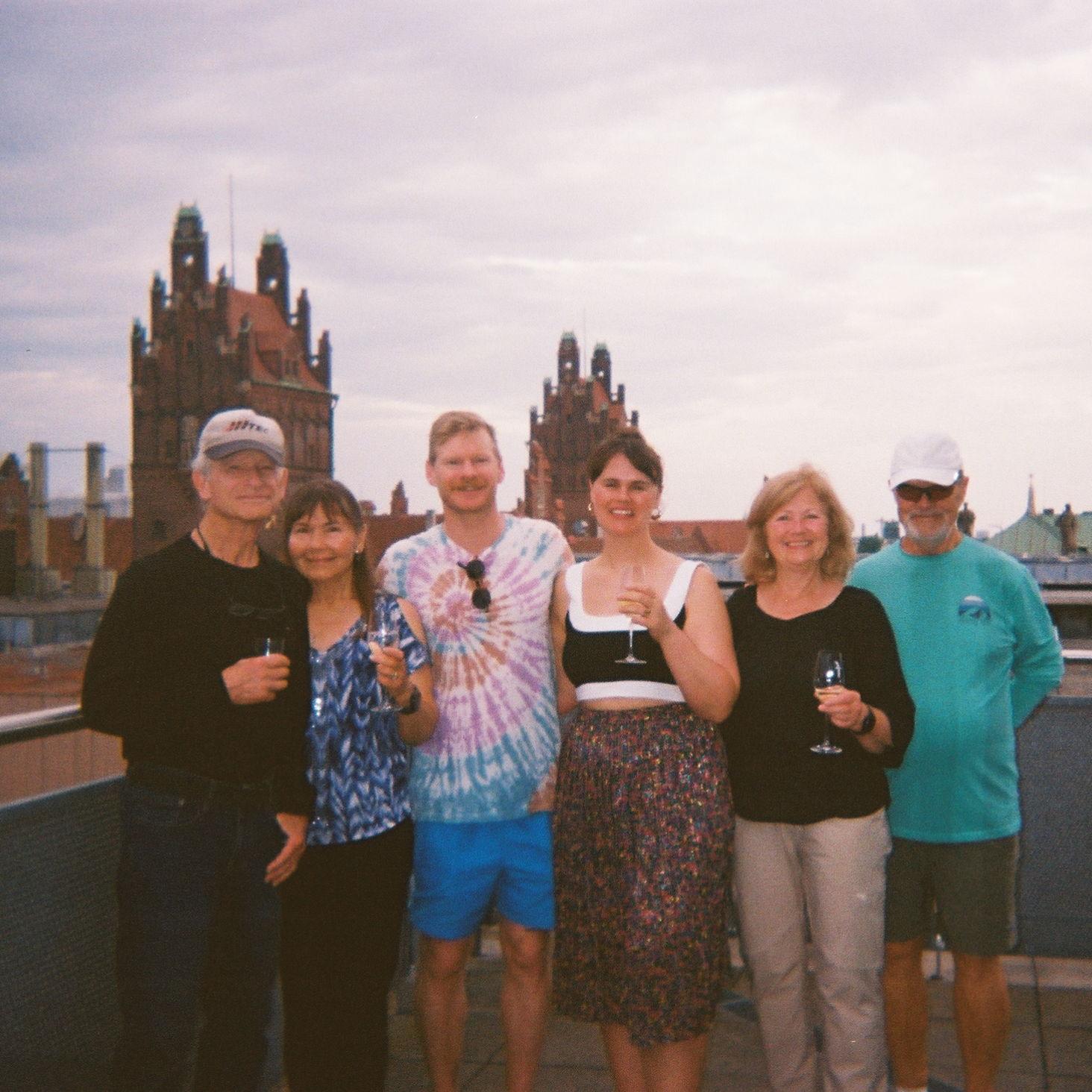 Celebrating our engagement with our parents in Munich, Germany