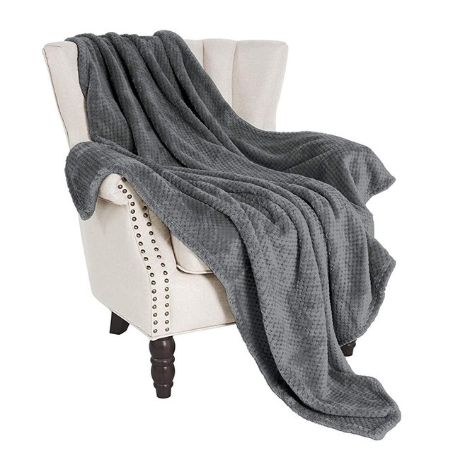 Exclusivo Mezcla Waffle Flannel Fleece Large Throw Blanket(50" x 70", Dark Grey)- Soft, Lightweight, Plush& Warm