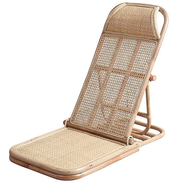 Kelendle 4-Gear Adjustable Folding Rattan Floor Chair Foldable Beach Chair Lazy Floor Chair Floor Lounge Chair Tatami Floor Chair for Home and Office Relaxation