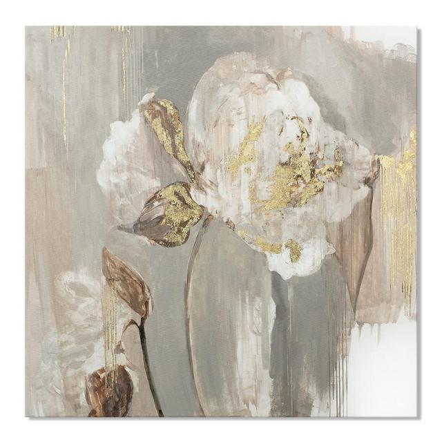 Goldfoilart Floral Wall Art Gold Pictures White Flower Canvas with Gold Foil Embellishment Paintings Textured Poster Framed Artwork for Living Room Bedroom Office Decorations 24" x 24"