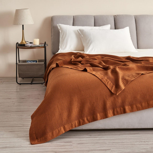 Great Bay Home 100% Cotton Soft All-Season Waffle Weave Knit Blanket