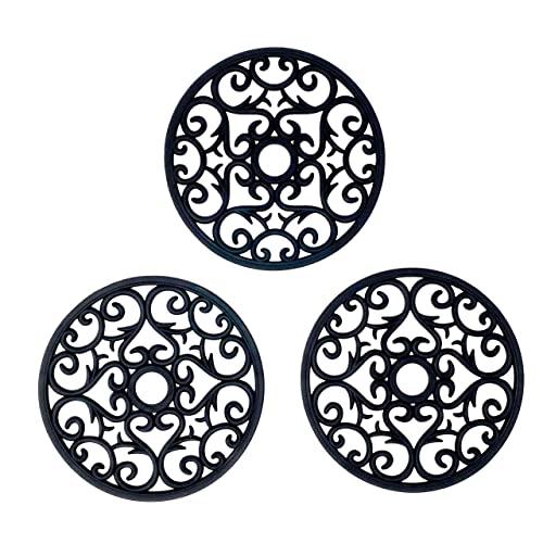 Makerstep Silicone Trivet Mat 3 Set in Heart Design Trivets. Hot Pan Holder, For Counter & Table. Non Slip Protection from Hot Pots and Pans, Serving Dish. Dishwasher Safe, Heat Resistant, Black