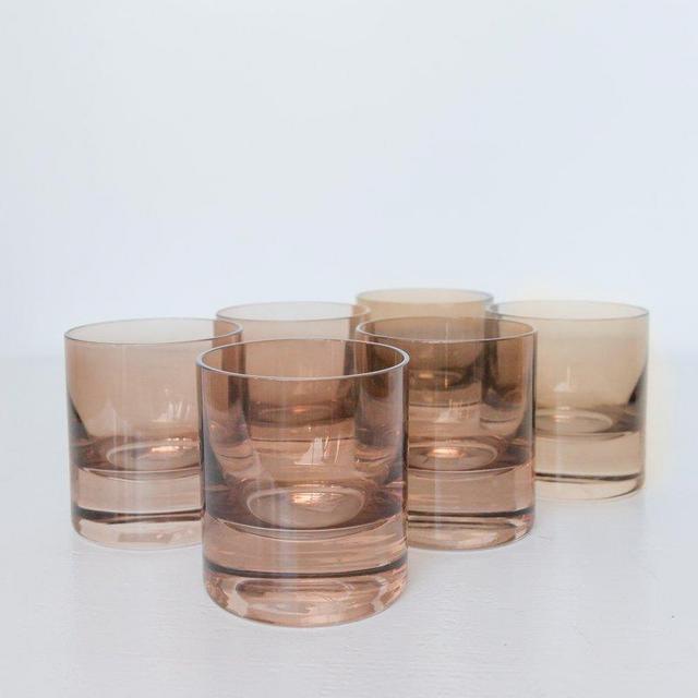 Estelle Colored Rocks Glass - Set of 6 {Amber Smoke}