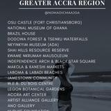 Please see note for  suggested fun/ vacation locations in Accra