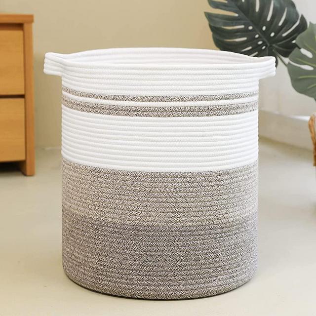 OIAHOMY 58L Laundry Baskets-Laundry Hamper, Storage Basket with Handles, Decorative Basket for Living room, Woven Storage Basket for Toys Bin, Pillows, Blankets, Clothes-18x16in-Gradient Brown