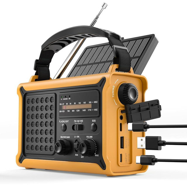 Hand Crank Emergency Radio Solar with 12000mAh Power Bank, NOAA/AM/FM/Weather Alert, 5W LED Flashlight & Reading Lamp for Hurricanes, Blizzards, Power Outage, Survival Gear
