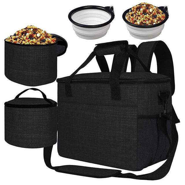 BAGLHER 丨Dog Travel Bag,Pet Supplies Backpack,Pet Accessories Storage Bag 5-Piece Set,with Shoulder Strap,2 Lined Pet Food Containers,3 Foldable Feeding Bowls. Essential Kit for Pet Travel.