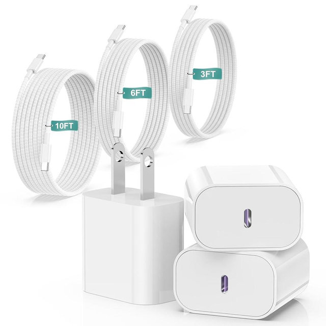 iPhone 17 16 15 Charger Fast Charging 20W USB C Wall Charger Block with 3 Pack [3ft+6ft+10ft] USB C to C Cable Fast Charging for iPhone 15/16/17 Pro Max/17 Air/15/16 Pro/15/16 Plus/iPad Pro/Samsung