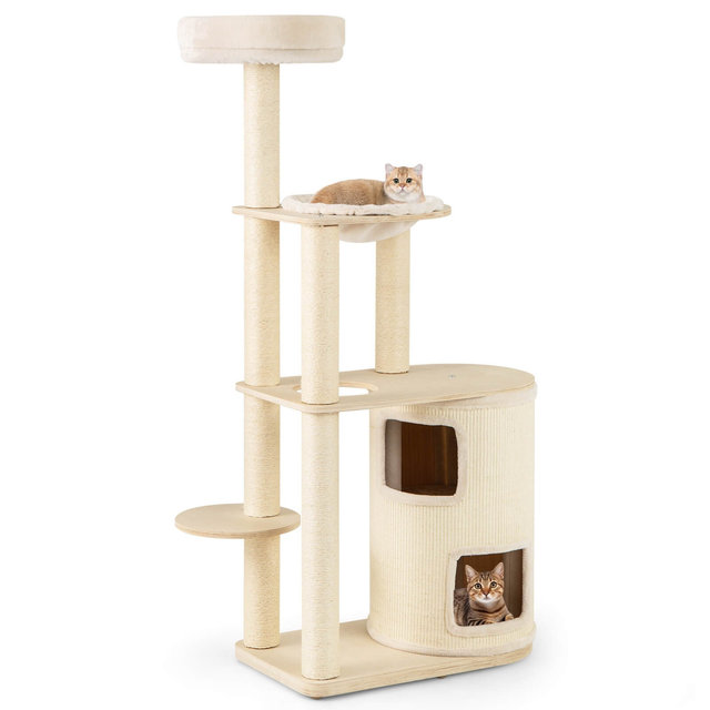 Costway Wooden Cat Tree 6-Level Cat Scratching Stand with 2-Story Cat Condo Modern Cat Furniture