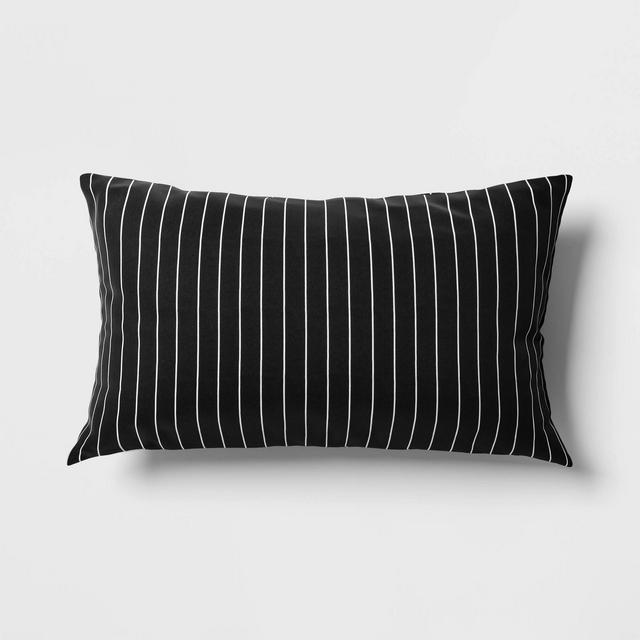 10"x17" Pin Stripe Rectangular Outdoor Lumbar Pillow Black - Room Essentials™