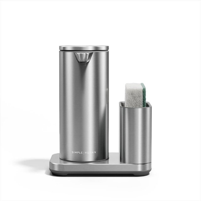 simplehuman Liquid Sensor Pump with Caddy, 9 oz Automatic Soap Dispenser for Kitchen and Bathroom, Touchless Motion Sensor, Variable Dispense, Rechargeable, High-Grade Brushed Stainless Steel