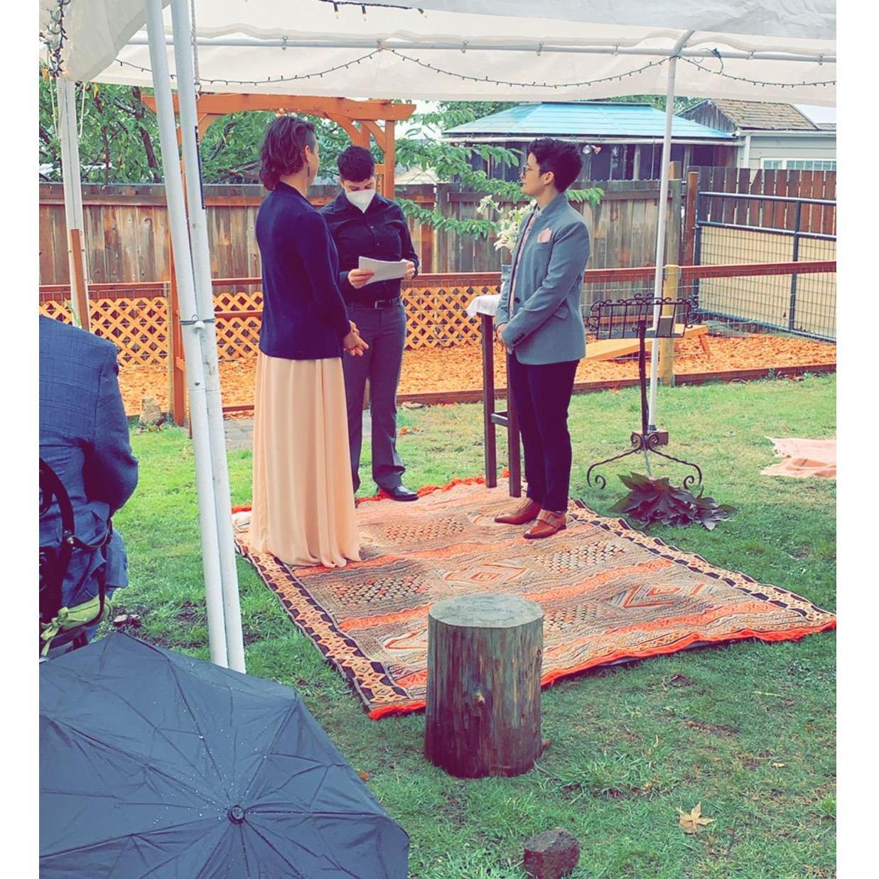 The rain kindly held off for most of our ceremony - we were grateful it came that day, to help clear out the wildfire smoke.
