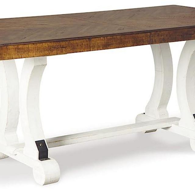 Signature Design by Ashley Valebeck Farmhouse Rectangular Extension Dining Table, Fits up to 8, White & Brown