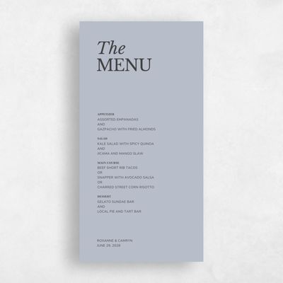 Dusty Blue Wedding Menu - Jaramillo
