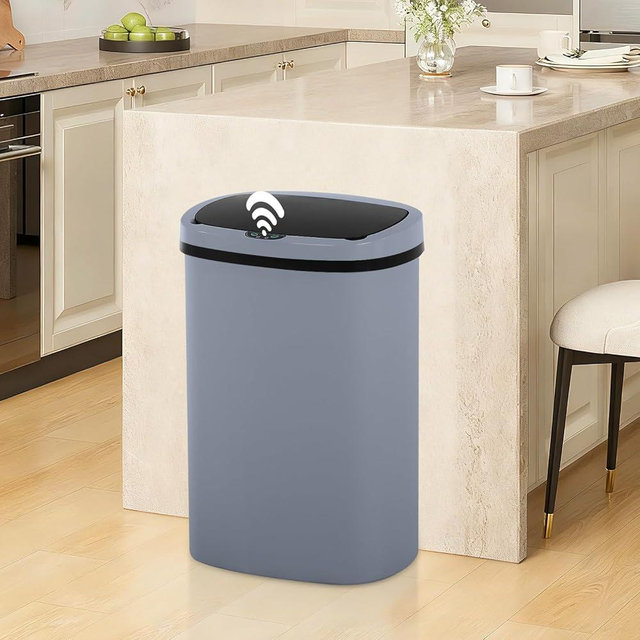 Yewuli 13 Gallon Trash Can | 50L Sensor Automatic Kitchen Trash Can with Lid | Touchless Garbage Bin Odor-Control for Kitchen, Office, Bedroom, Living Room (1 Pack, Gray)