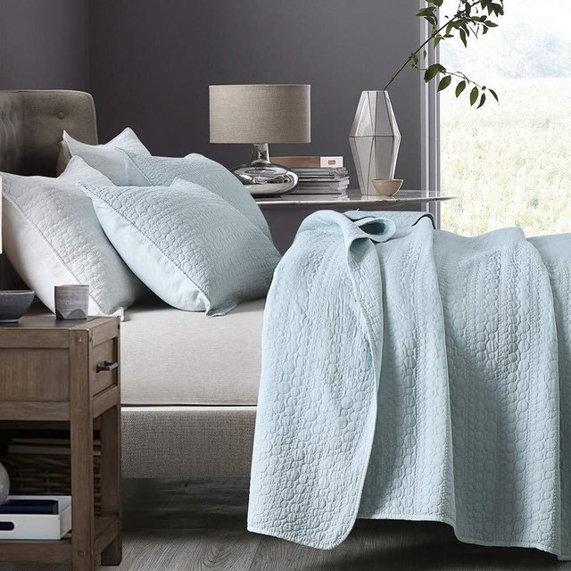 HORIMOTE HOME Quilt Set Queen Size Aqua Blue, Classic Geometric Spots Stitched Pattern, Pre-Washed Microfiber Chic Rustic Look, Ultra Soft Lightweight Quilted Bedspread for All Season, 3 Pieces