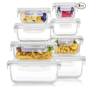 Vtopmart 8 Pack Glass Food Storage Containers with Airtight Lids, Glass Meal Prep Containers, Lunch Office Meal for Microwave, Oven, Freezer and Dishwasher, BPA Free