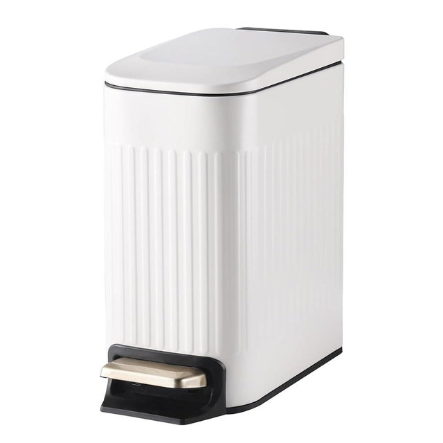 SYNCVIBE Slim Bathroom Trash Can with Lid Soft Close, Stainless Steel Garbage Can Step Trash Bin with Removable Inner Bucket for Bedroom, Office, Kitchen (Matt White, 1.8 Gallons)