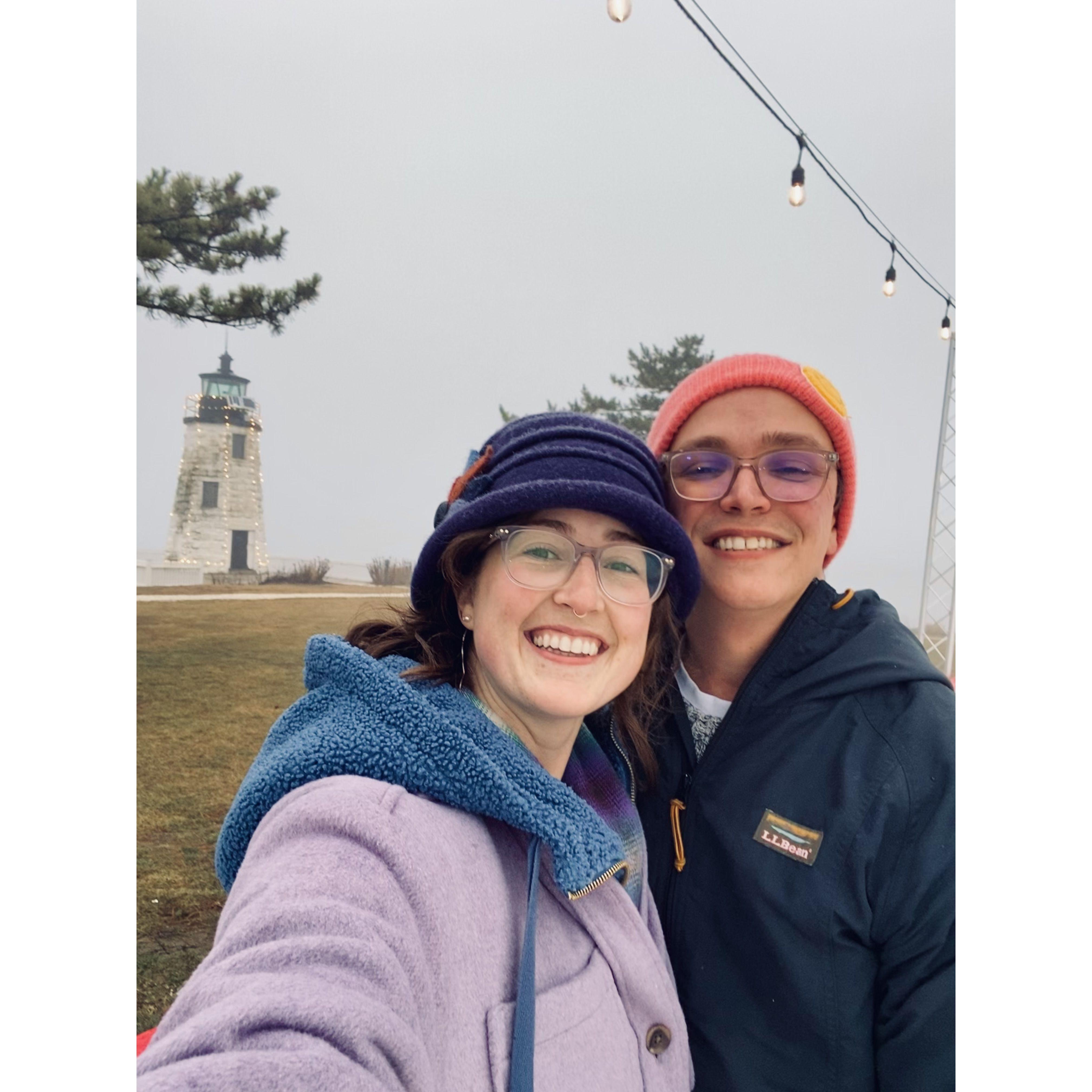 Ice skating at Goat Island Lighthouse in Newport!