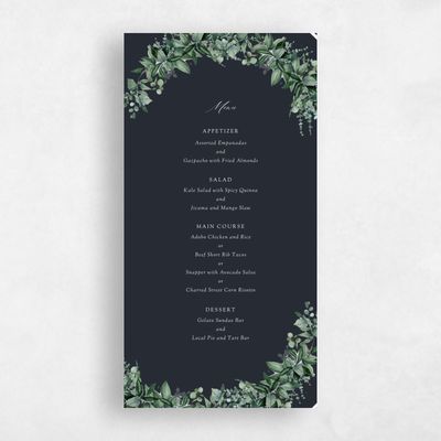 Black Greenery Wedding Menu - Elowen