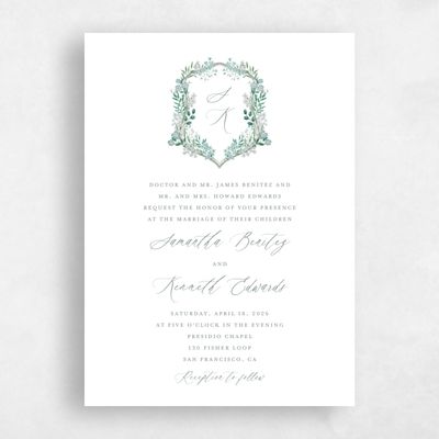 Green Floral Wedding Invitation - Lombardy Portrait