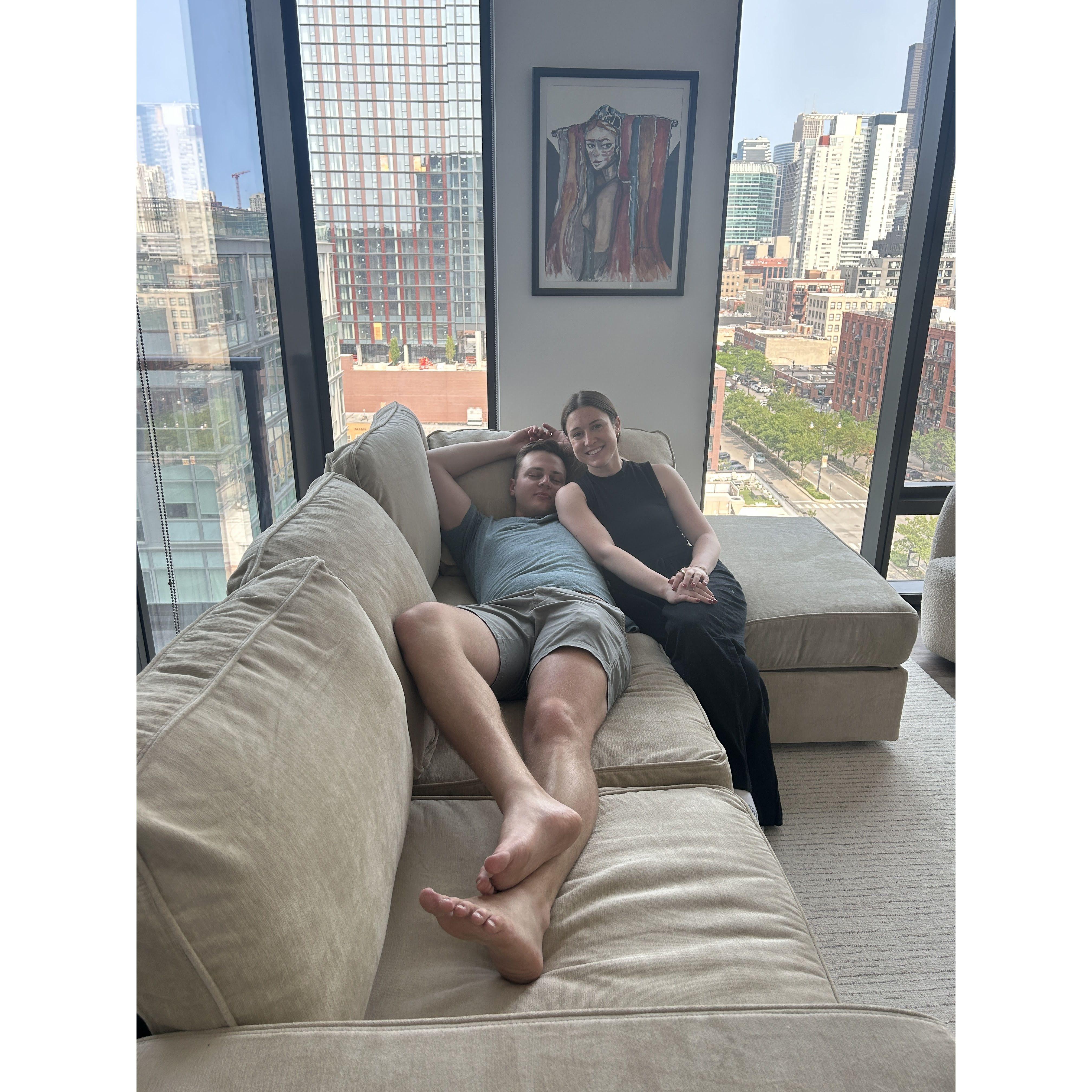 Our first apartment! Shoutout to Jude's mom, Aurelie, for helping us put together this couch right after we moved in