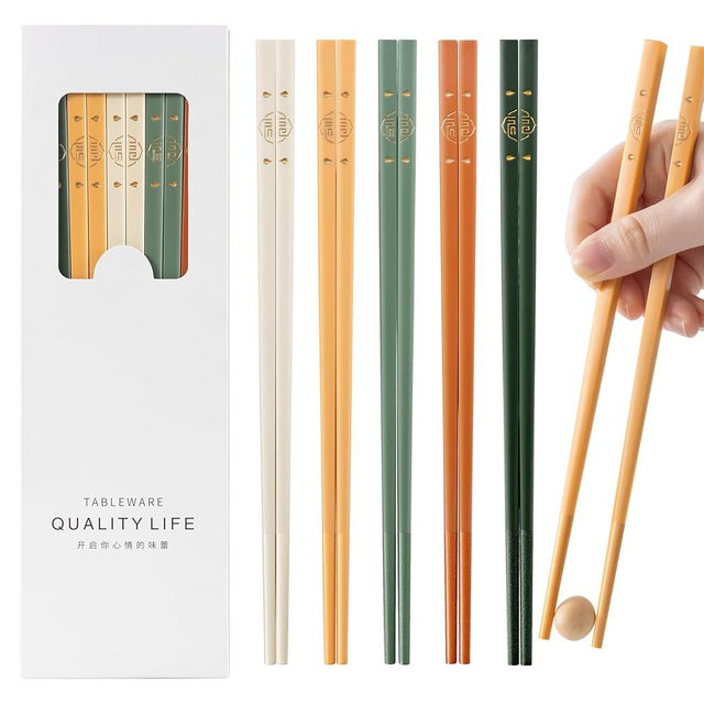 LOROTOCO 5 Pairs Fiberglass Chopsticks Reusable | Dishwasher Safe | BPA-free | Non-slip Chop Sticks Set - （9.45in）