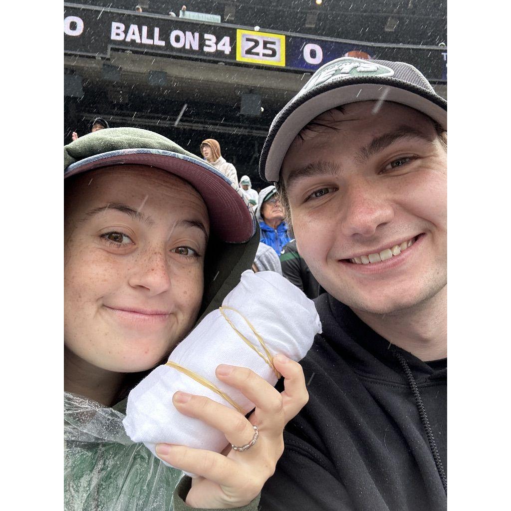 Jerry caught a tshirt at the Jets game!