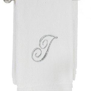 Monogrammed Towels Fingertip, Personalized Gift, 11 x 18 Inches - Set of 4- Silver Embroidered Towel - Extra Absorbent 100% Cotton- Soft Velour Finish - For Bathroom/ Kitchen/ Spa- Initial C (White)
