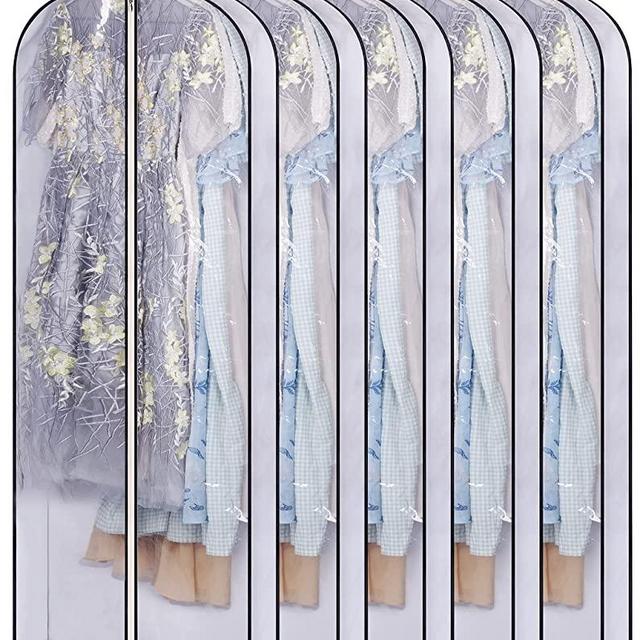 SLEEPING LAMB 60'' Hanging Garment Bags for Closet Storage Gusseted Clear Dress Bag for Clothes, Gowns, Coats, Suits, 5 Packs