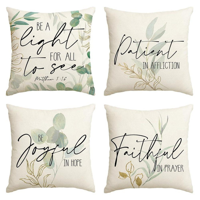 AVOIN colorlife Eucalyptus Leaves Throw Pillow Covers, 18 x 18 Inch Green Leaves Be A Light for All to See Spring Cushion Case Decoration for Sofa Couch Set of 4