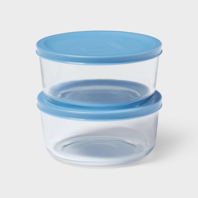 4pc 4c Round Glass Food Storage Container Set Blue - Room Essentials™